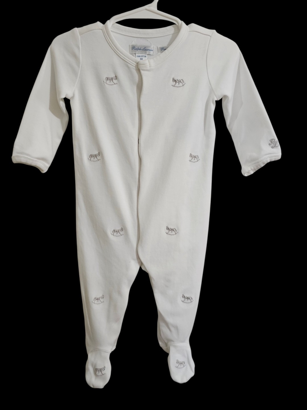 Ralph Lauren Cream Embroidered Footed One-Piece